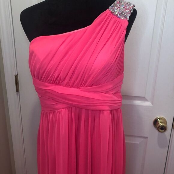 Deb pink maxi length formal prom dress with jeweled strap, size 14 - Picture 4 of 13